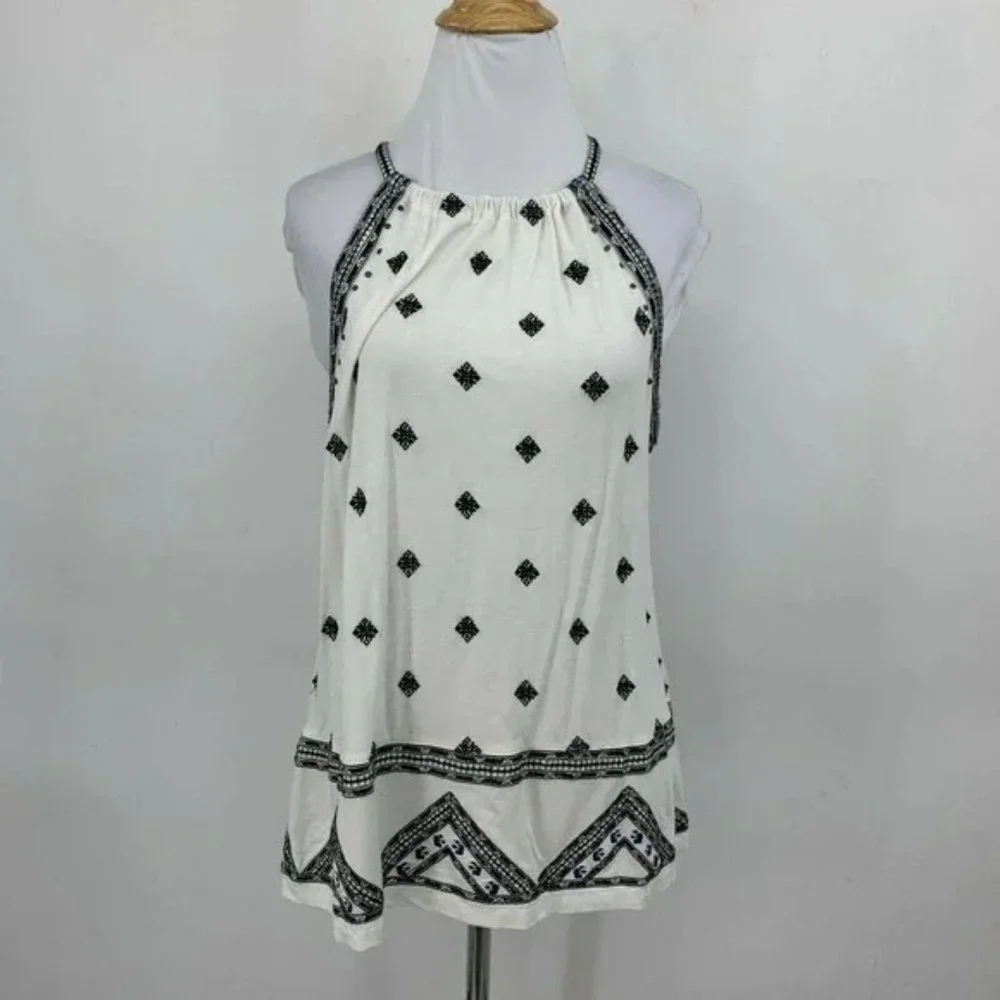 Anthropologie Embroidered Halter Tank Womens Size S Pullover Styling Black White - Picture 4 of 10